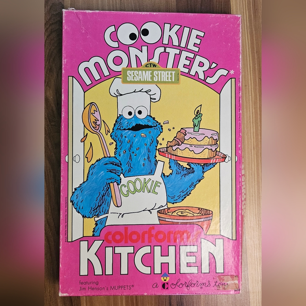 Vintage Sesame Street Cookie Monster's Colorforms Kitchen Set - Pink and Blue